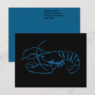 Postal Arte de dibujo simple de langosta azul animal mari