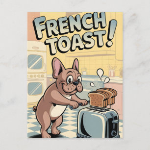 Postal Arte de dibujos animados de desayuno de Bulldog Fr