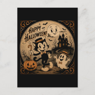 Postal arte de dibujos animados de Halloween vintage de 1