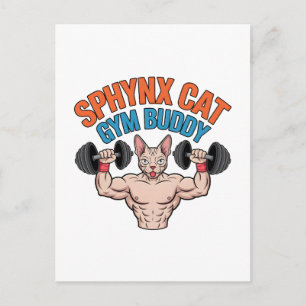 Postal Arte de dibujos animados musculoso de gato Sphynx