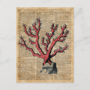 Postal Arte de diccionario de Ilustracion de color rojo