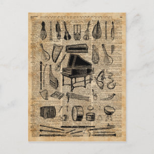 Postal Arte de diccionario de instrumentos de música de é