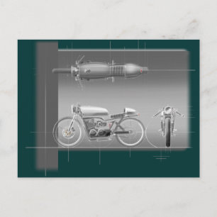 POSTAL ARTE DE DISEÑO DE MOTOCICLETAS.
