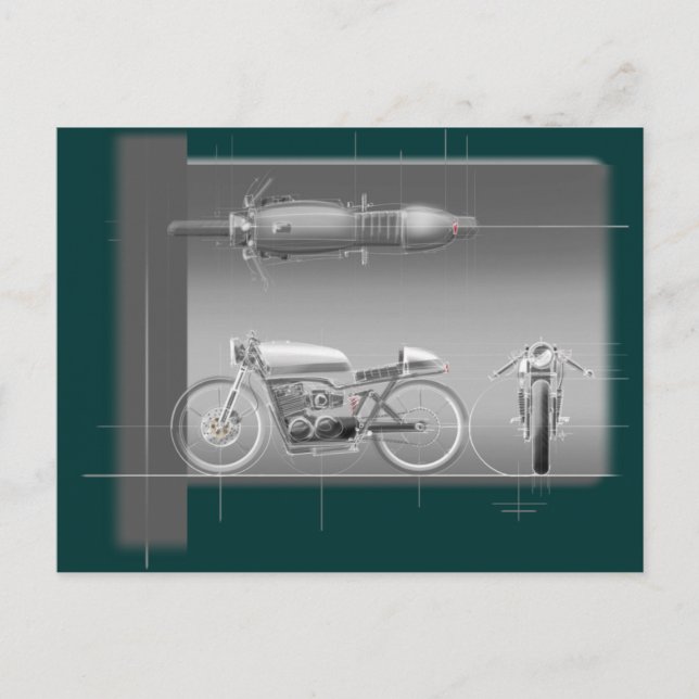 POSTAL ARTE DE DISEÑO DE MOTOCICLETAS. (Anverso)