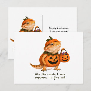 Postal Arte de dragón barbudo calabaza que comió dulces