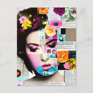 Postal Arte de Efecto de Collage de Papel de Mujer Victor