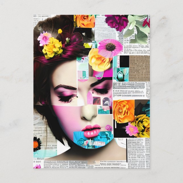 Postal Arte de Efecto de Collage de Papel de Mujer Victor (Anverso)