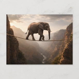 Postal Arte de elefante caminando sobre la cuerda