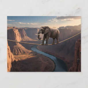 Postal Arte de elefante caminando sobre la cuerda