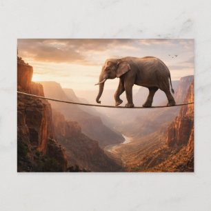 Postal Arte de elefante caminando sobre la cuerda