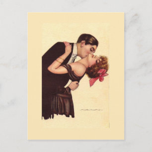 Postal Arte de época ~ Pareja Encolada Romántica