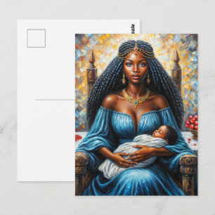 Postal Arte de Erzulie Madre Negra con Bebé