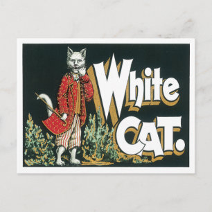 Postal Arte de etiqueta de cigarro de gato blanco vintage