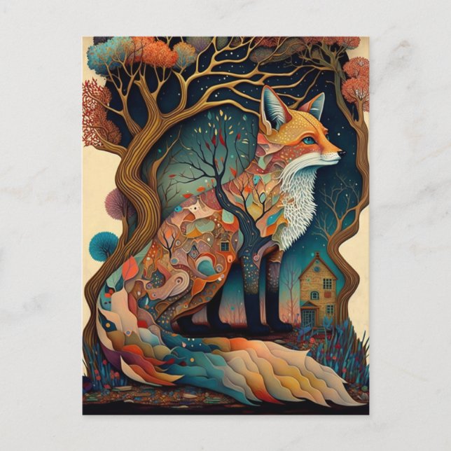 Postal Arte de fantasía caprichosa del zorro del bosque (Anverso)