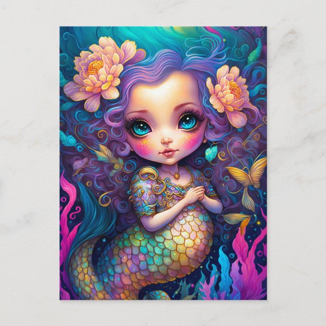 Postal Arte de fantasía con sirena (Anverso)