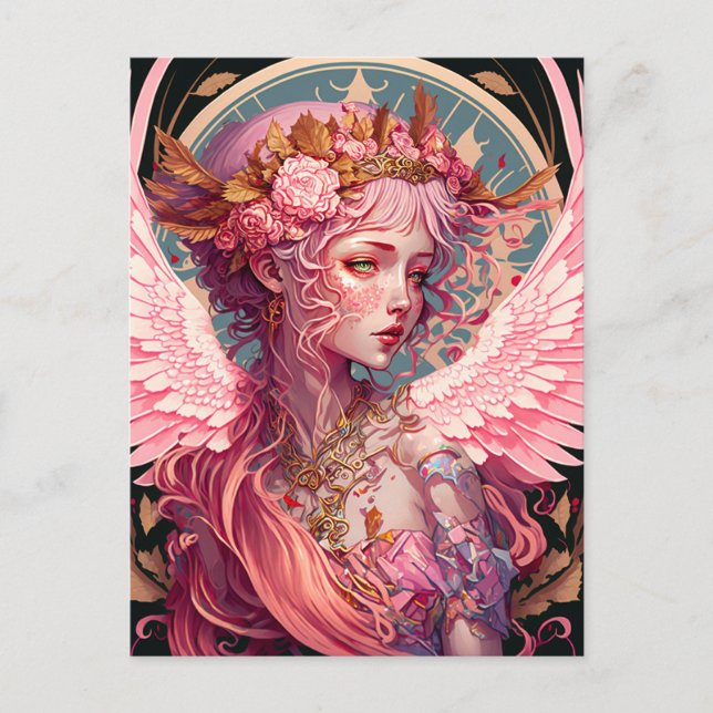 Postal Arte de fantasía de Angel Fairy Rosa (Anverso)