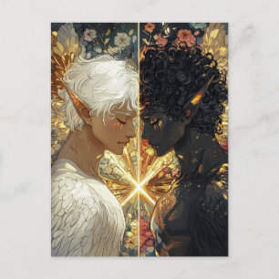 Postal Arte de fantasía de ángeles de oscuridad y luz