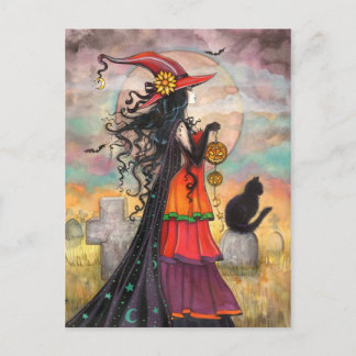 Postal Arte de fantasía de bruja de Halloween por Molly H