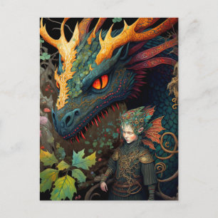 Postal Arte De Fantasía De Elf Y Dragon