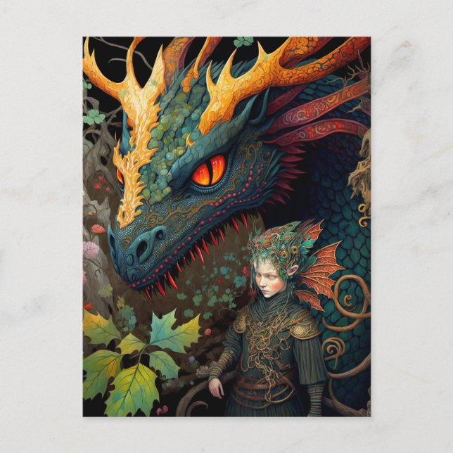 Postal Arte De Fantasía De Elf Y Dragon (Anverso)