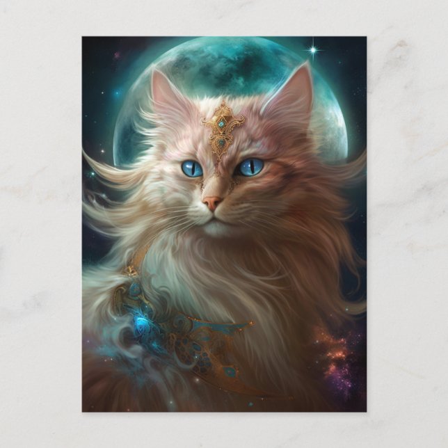 Postal Arte de fantasía de gatos llenos de lunas (Anverso)