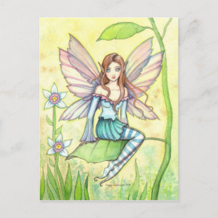 Postal Arte de fantasía de hada de flor linda