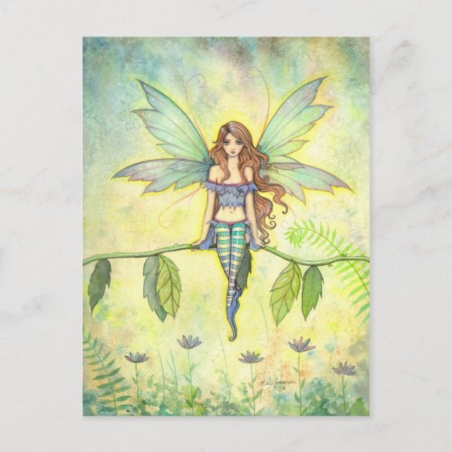 Postal Arte de fantasía de hada de jardín verde (Anverso)