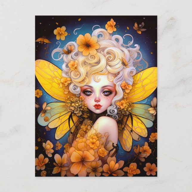 Postal Arte de fantasía de hadas amarillas (Anverso)