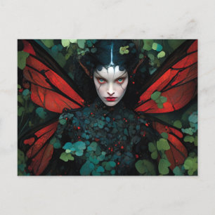 Postal Arte de fantasía de hadas verdes rojas