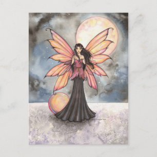 Postal Arte de Fantasía de Hadas y Luna Llena