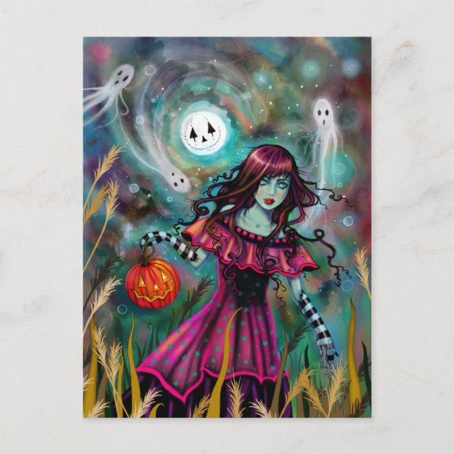 Postal Arte de fantasía de Halloween de Luna Sonriente po (Anverso)