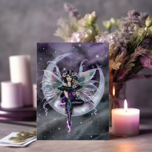 Postal Arte de fantasía de la hada de la luna de lavanda