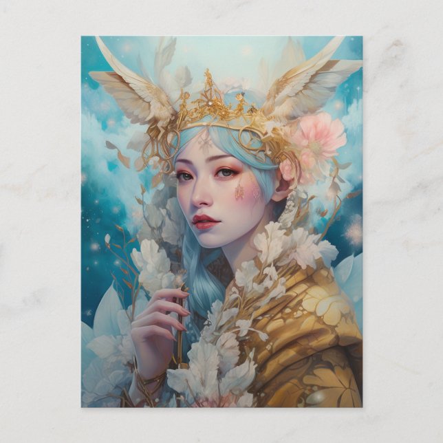 Postal Arte de fantasía de reina de la nieve (Anverso)