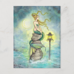 Postal Arte de fantasía de sirena y luna de Molly Harriso