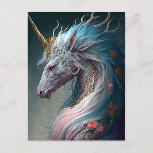 Postal Arte de fantasía de Unicorn Dragon