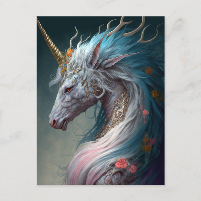 Postal Arte de fantasía de Unicorn Dragon (Anverso)