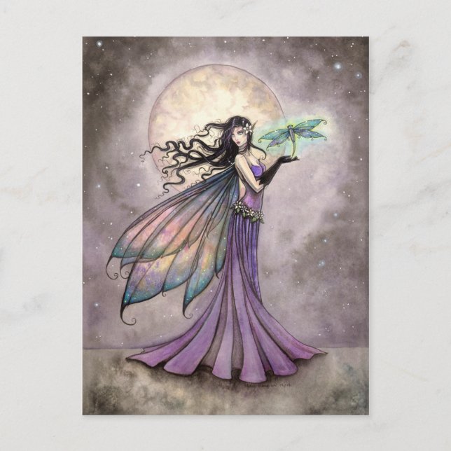 Postal Arte de fantasía mística de hada y libélula (Anverso)
