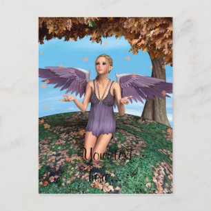 Postal Arte de fantasía otoñal del ángel orante púrpura