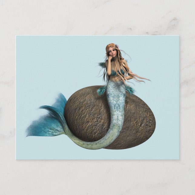 Postal Arte de Fantasía Subacuática de Sirena Delfín Soña (Anverso)