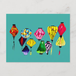 Postal Arte de faroles chinos coloridos