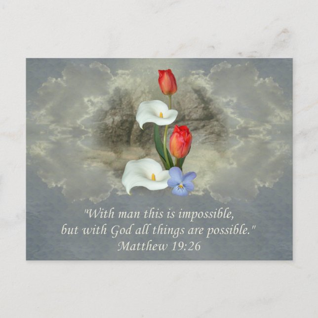 Postal Arte de fe cristiana ~ Mateo 19:26 (Anverso)