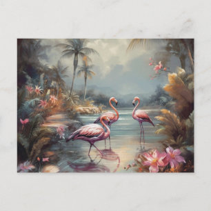Postal Arte de flamenco vintage laguna tropical Florida