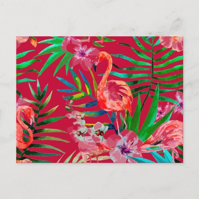 Postal Arte de flamingo rosa tropical (Anverso)