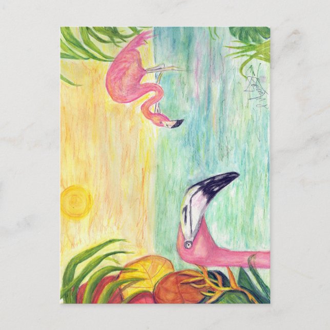 Postal Arte de Flamingo Rosado en Florida (Anverso)