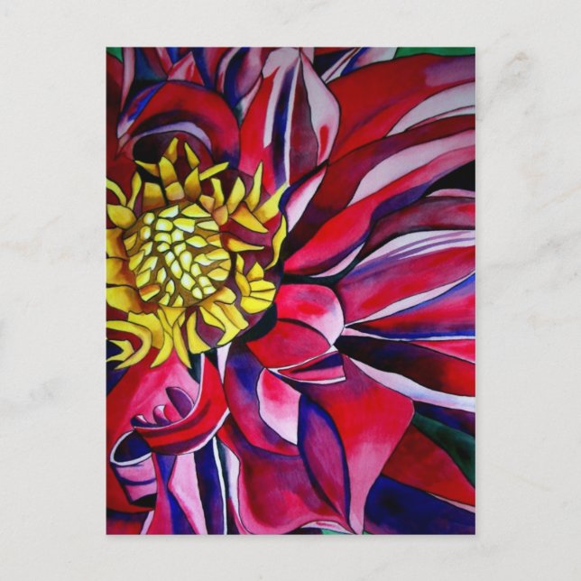 Postal Arte de flor original de Dahlia (Anverso)