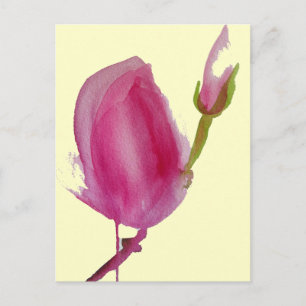 Postal Arte de flores acuáticas de Magnolia rosa