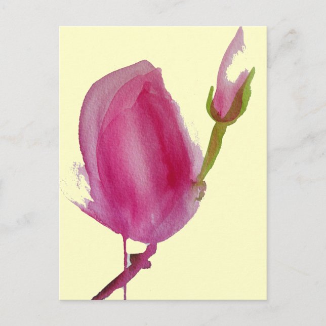Postal Arte de flores acuáticas de Magnolia rosa (Anverso)