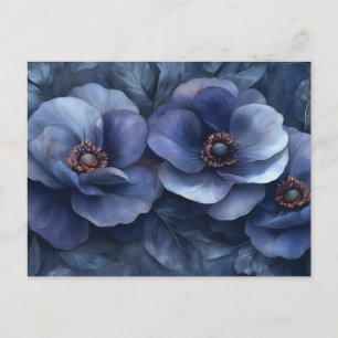 Postal Arte de flores azules elegantes con detalles intri