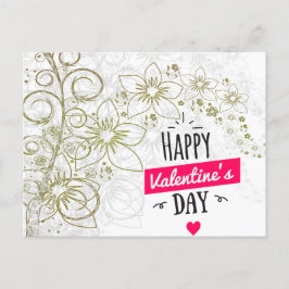 Postal Arte de flores de San Valentín blanco negro
