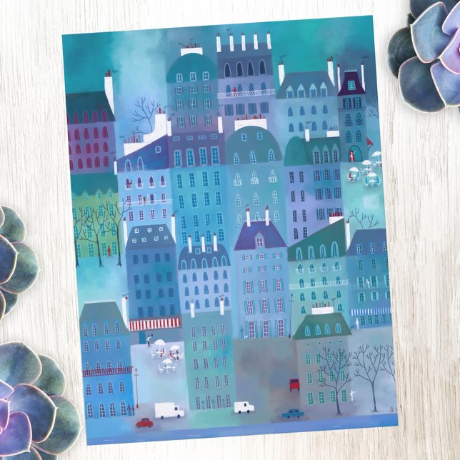 Postal Arte de Francia en París (Paris France art postcard with original art by Nic Squirrell)